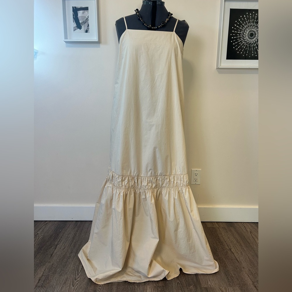 Banana Republic Cream Poplin Maxi Dress Tall Large Tiered Cotton Summer Dress